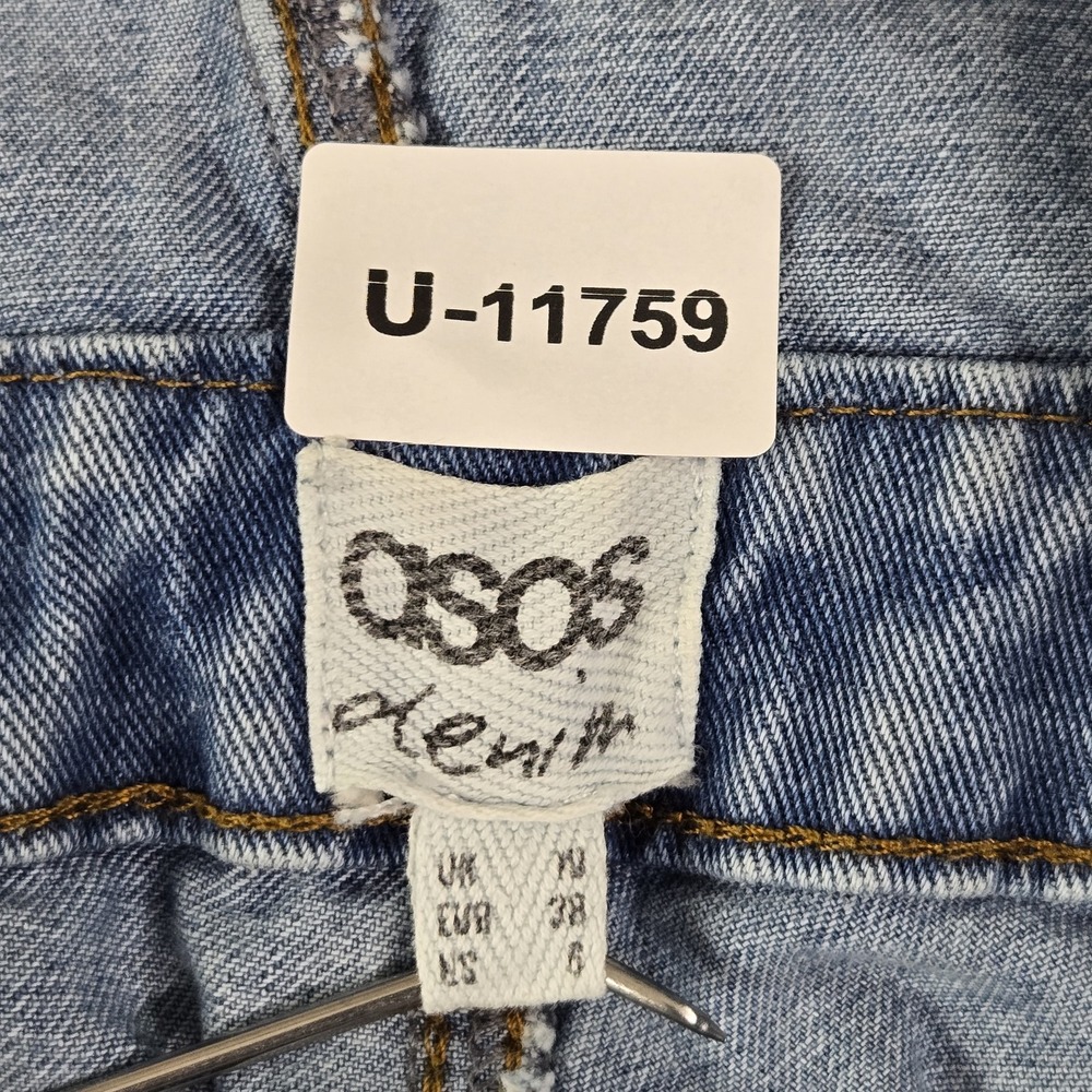 ASOS Denim Women‎ Shorts US 6 Blue Overalls Overall Shorts Distressed 6" Inseam - Picture 2 of 11